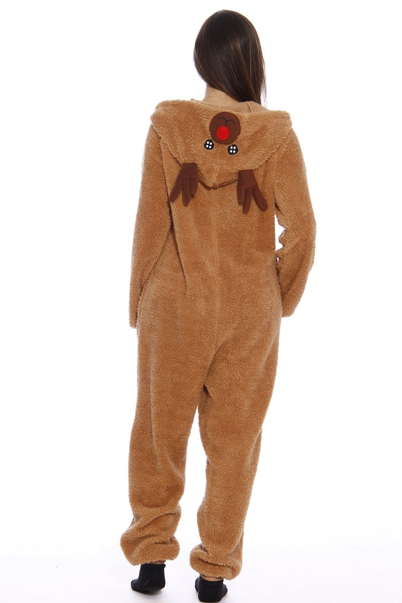 #FollowMe 6411-NEW-S FollowMe Adult Onesie / Pajamas, Small, Reindeer Sherpa - Image 4